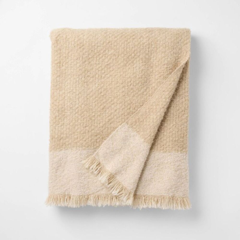 50"x60" Tonal Woven Boucle Throw Blanket Cream